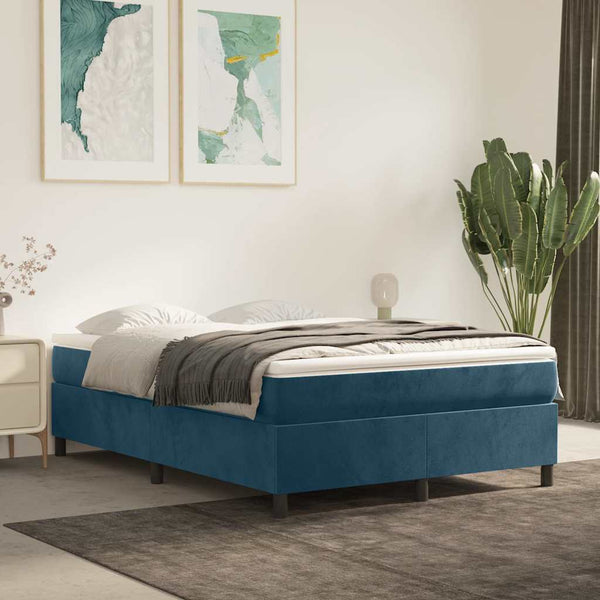 vidaXL Cadre de lit en velours avec sommier tapissier bleu foncé 140x190 cm