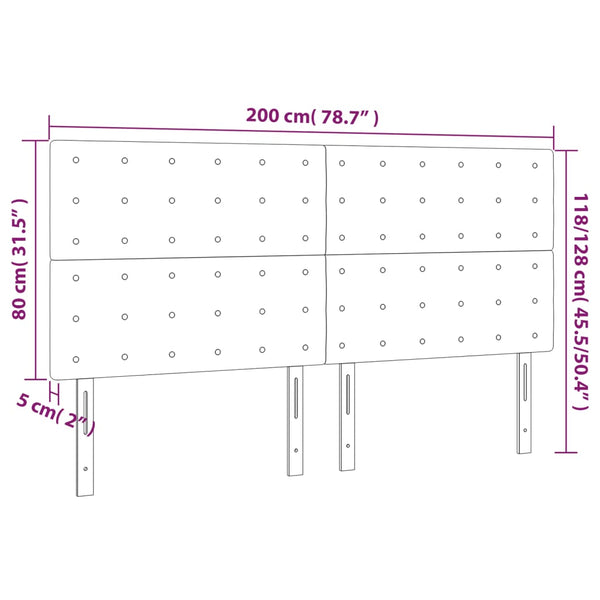 Kopfteil Dunkelgrau 200 x 5 x 118/128 cm Samt