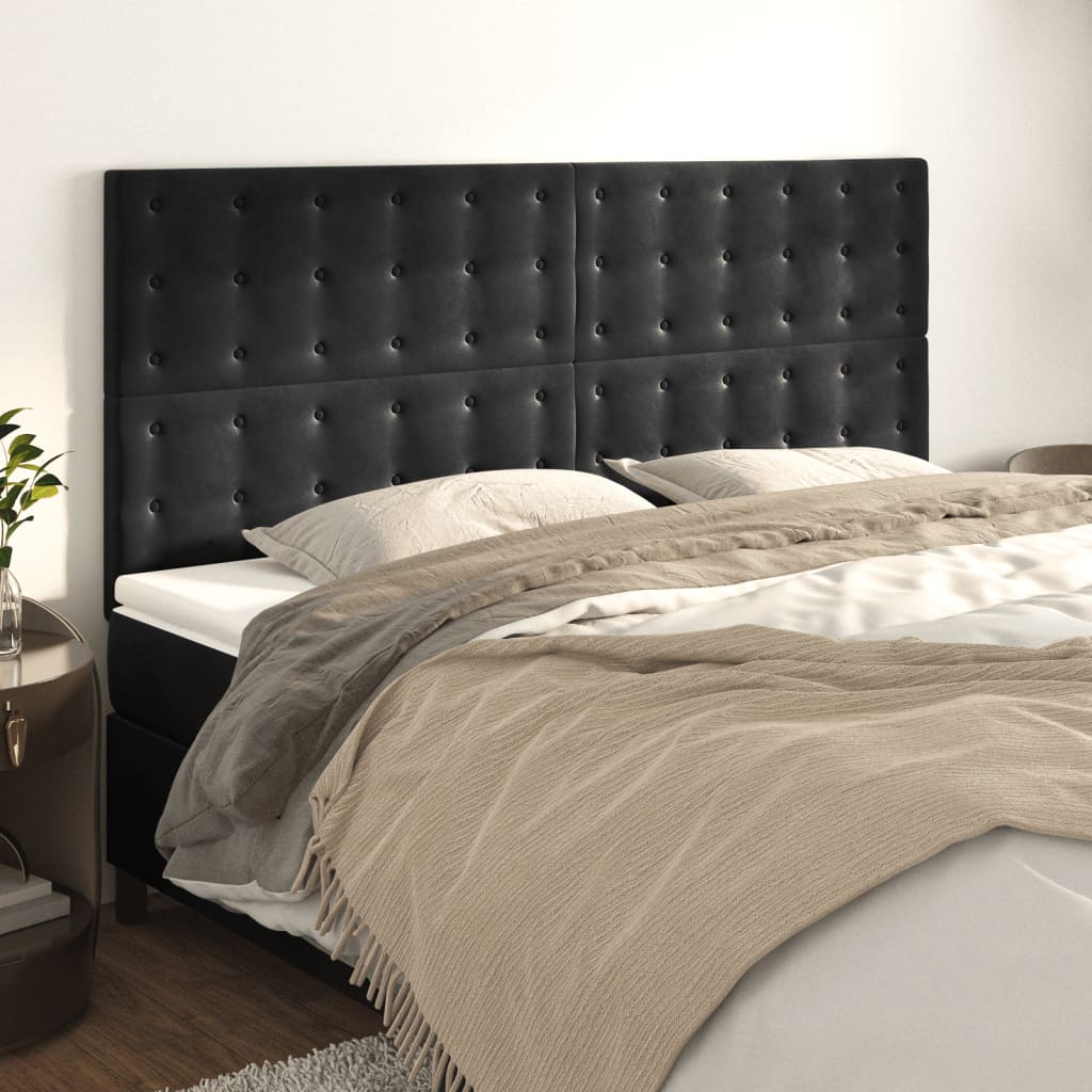 Kopfteil Schwarz 200 x 5 x 118/128 cm Samt