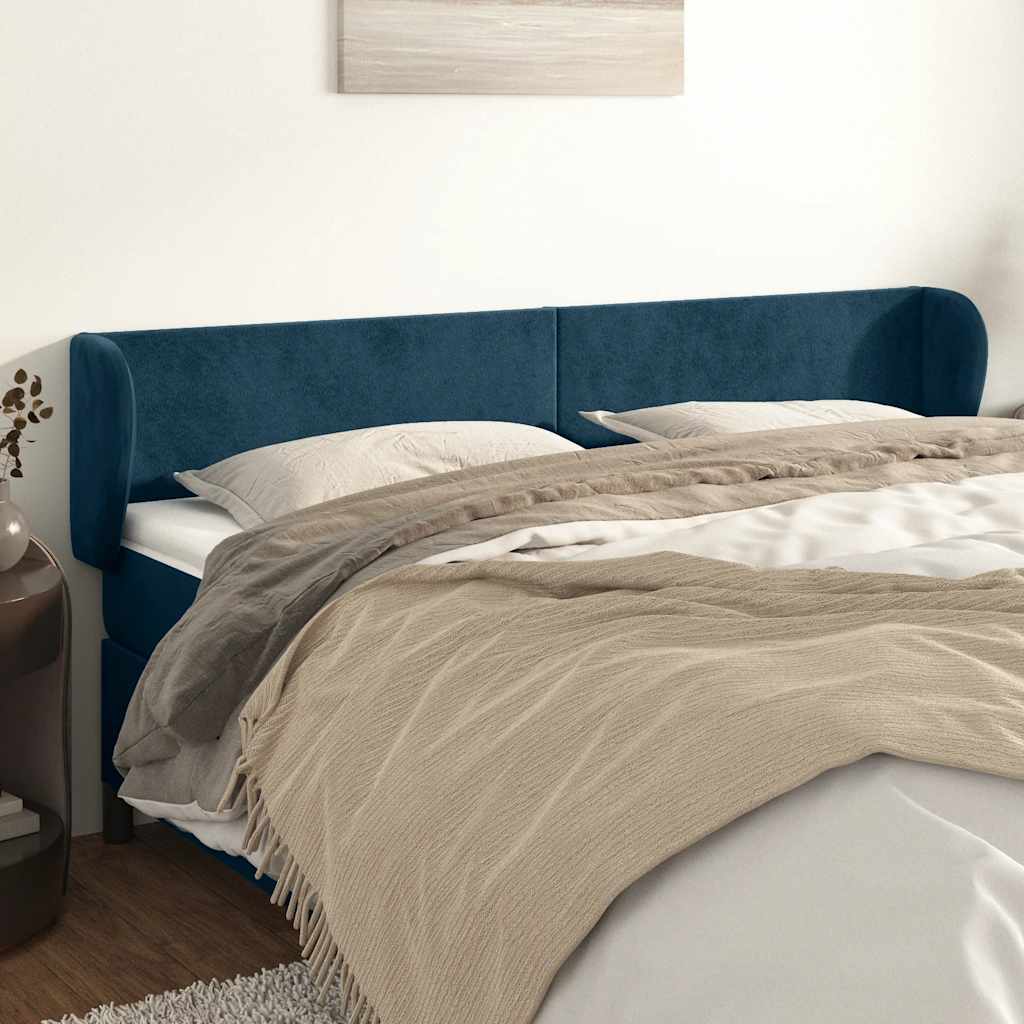 Kopfteil mit Ohren Dunkelblau 183x23x78/88 cm Samt