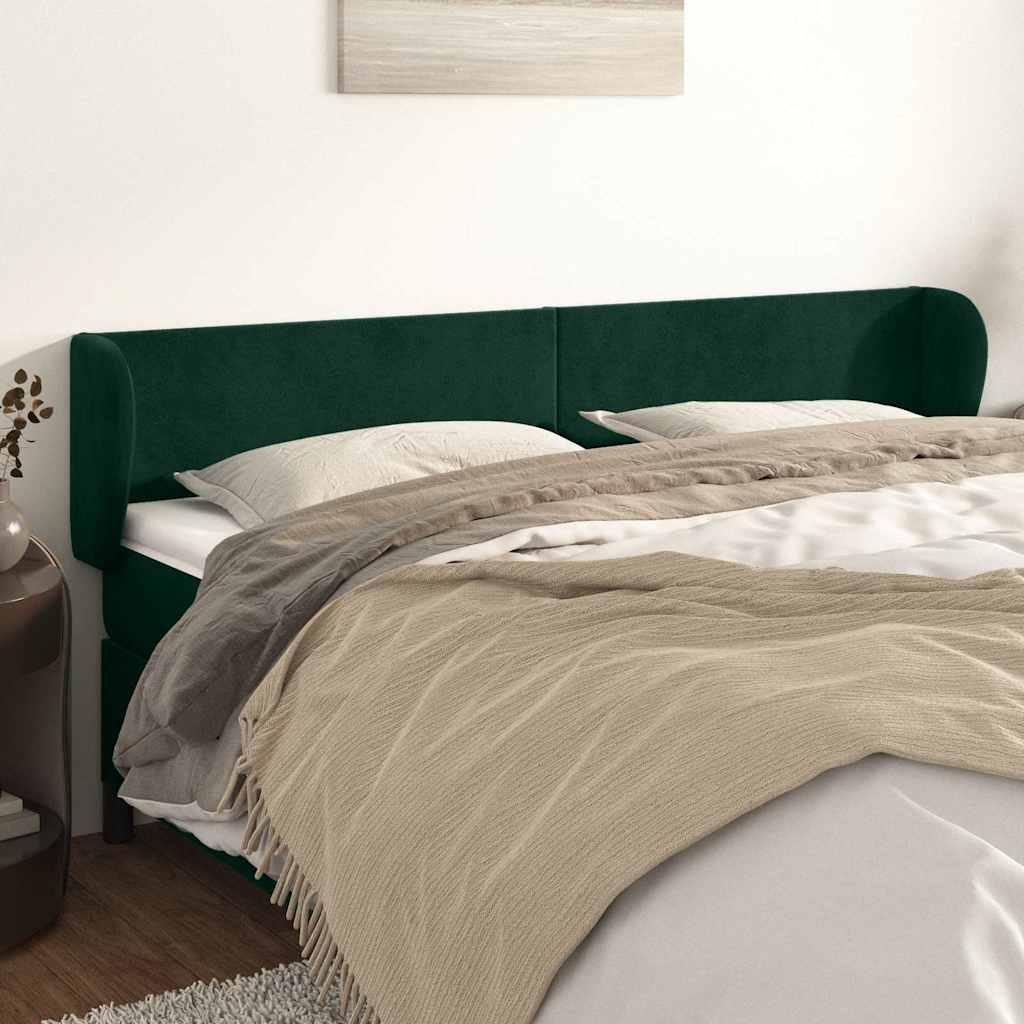 vidaXL Tête de lit à oreilles Velours vert foncé 203x23x78/88 cm