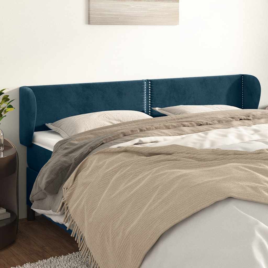 Kopfteil mit Ohren Dunkelblau 183x23x78/88 cm Samt