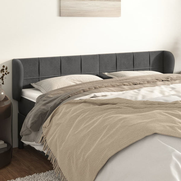 vidaXL Tête de lit à oreilles Gris foncé 203x23x78/88 cm Velours