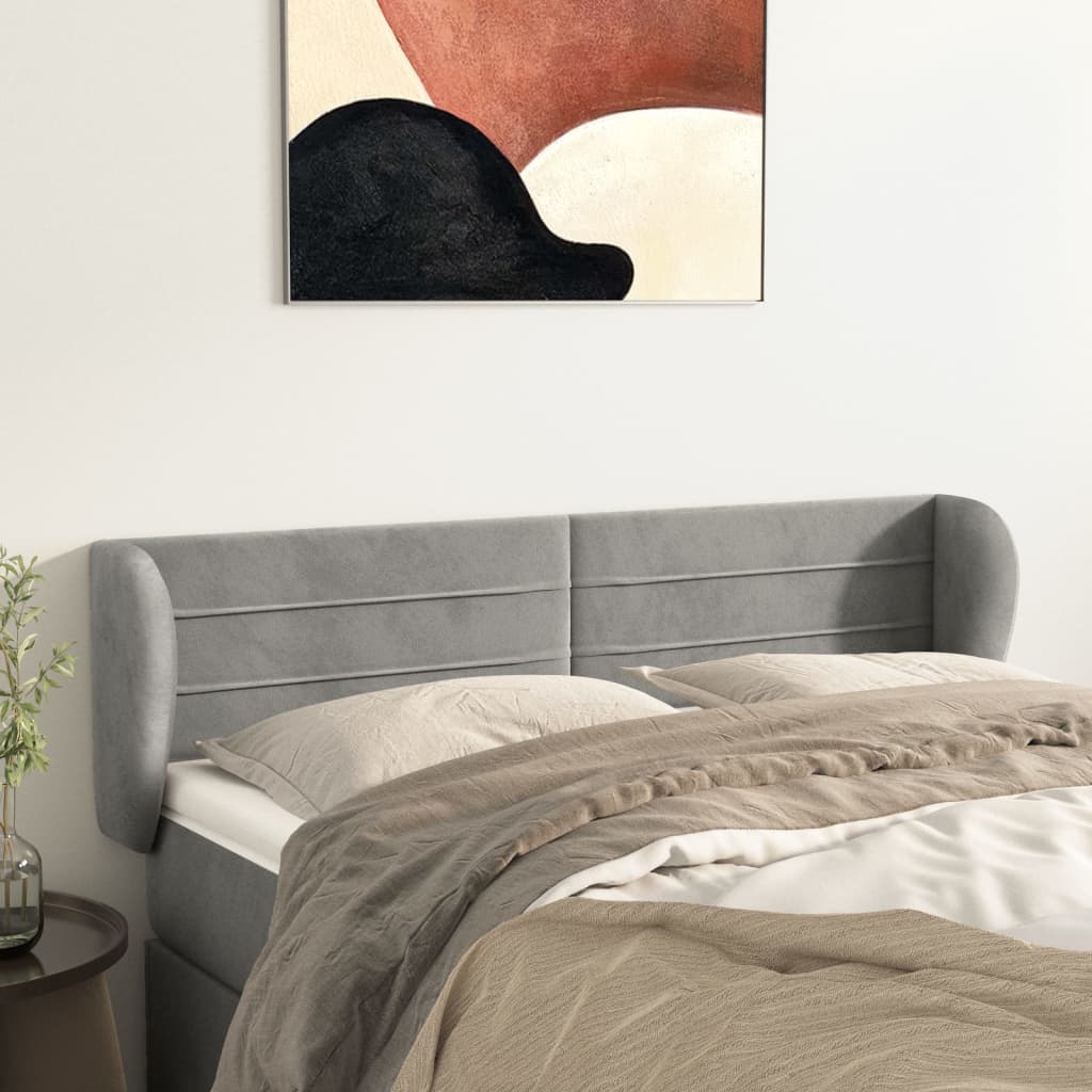 vidaXL Tête de lit à oreilles Gris clair 147x23x78/88 cm Velours