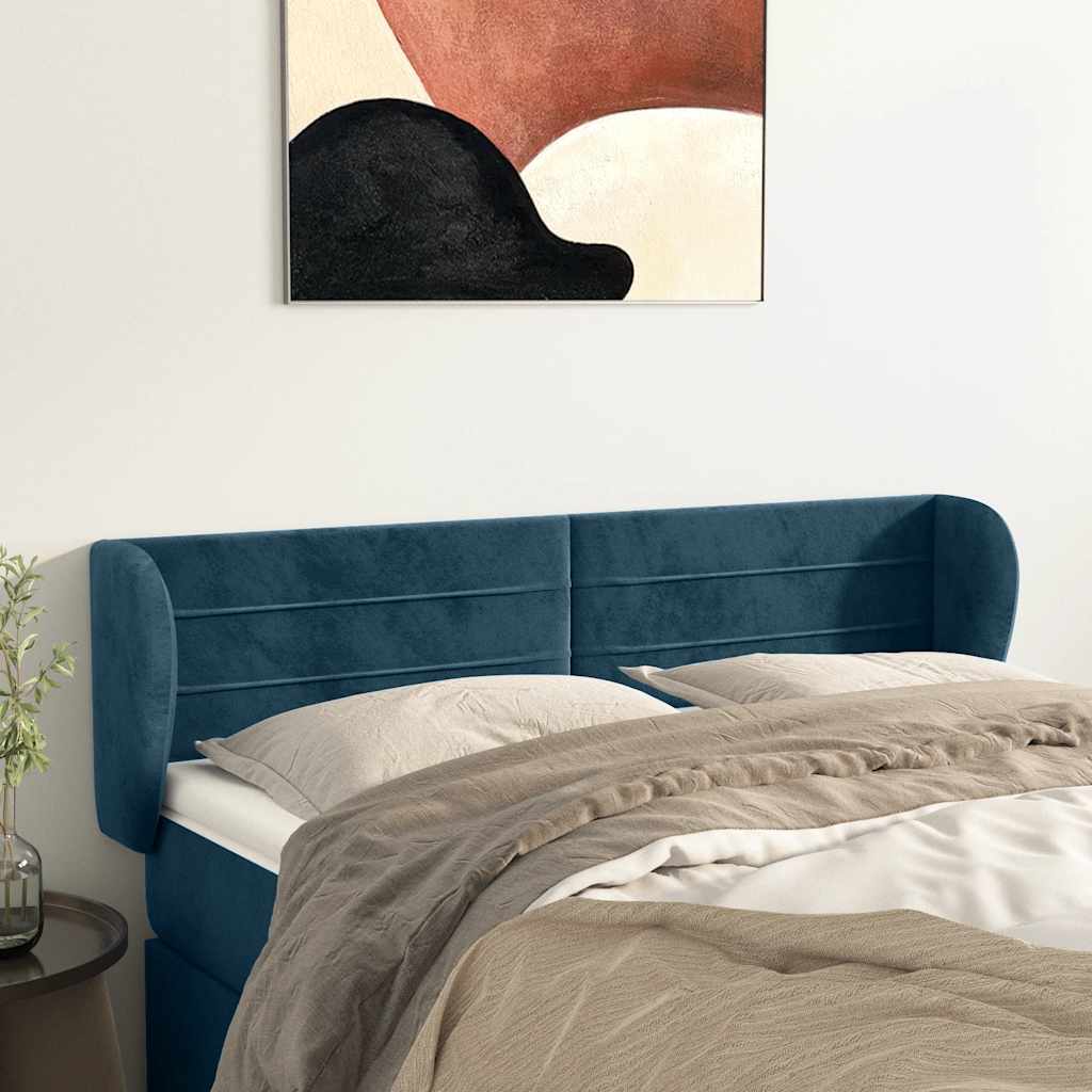 vidaXL Tête de lit avec oreilles Bleu foncé 147x23x78/88 cm Velours