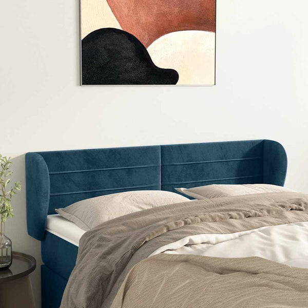 vidaXL Tête de lit avec oreilles Bleu foncé 147x23x78/88 cm Velours