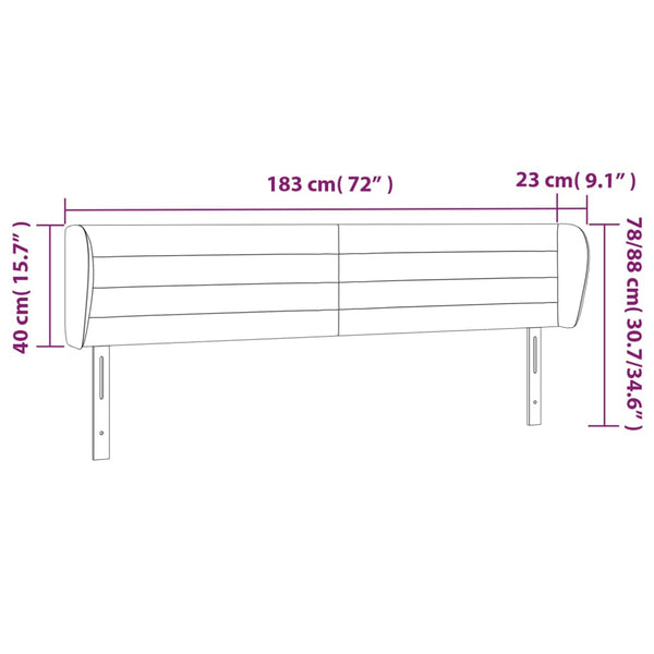 vidaXL Tête de lit avec oreilles Gris foncé 183x23x78/88 cm Velours