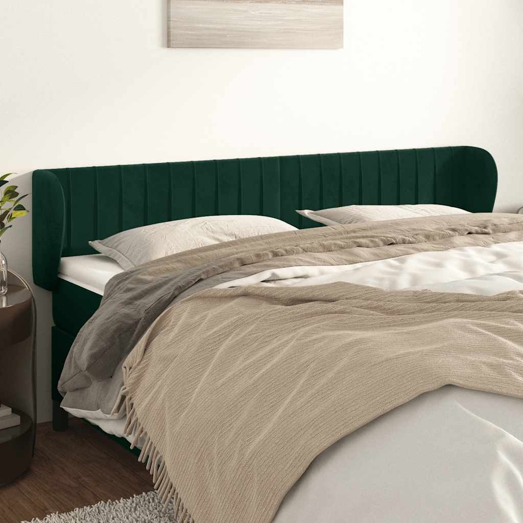 vidaXL Tête de lit à oreilles Vert foncé 183x23x78/88 cm Velours