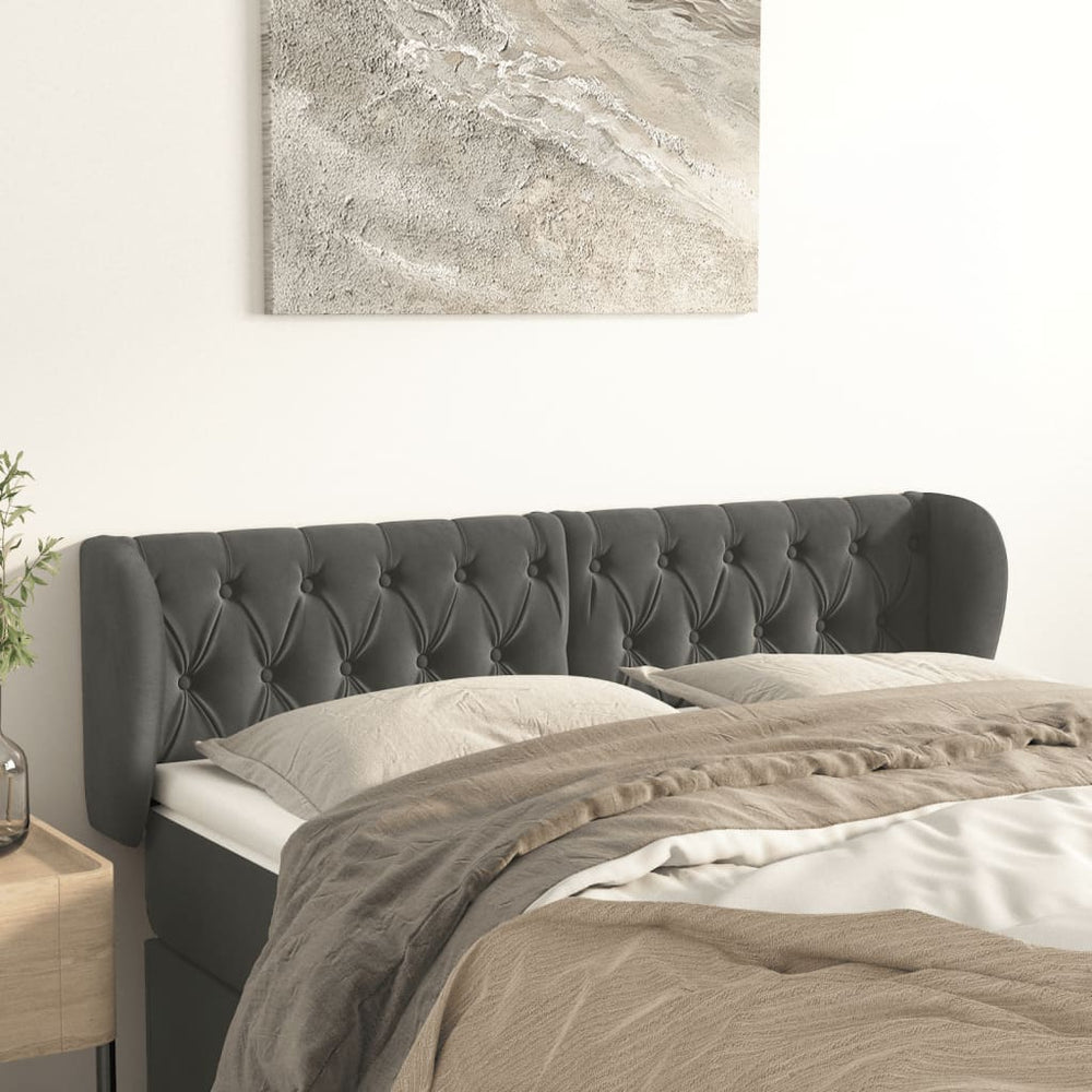 Kopfteil mit Ohren Dunkelgrau 163x23x78/88 cm Samt