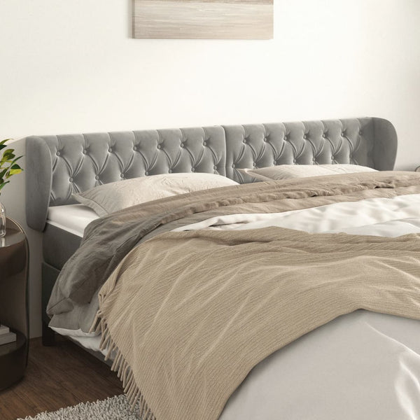 Kopfteil mit Ohren Hellgrau 183x23x78/88 cm Samt