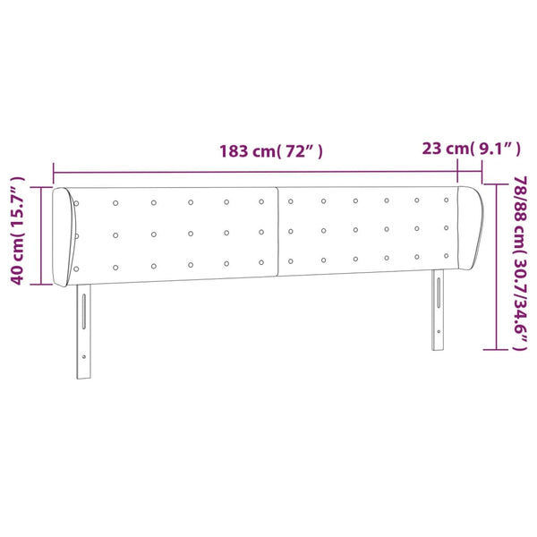 Kopfteil mit Ohren Hellgrau 183x23x78/88 cm Samt