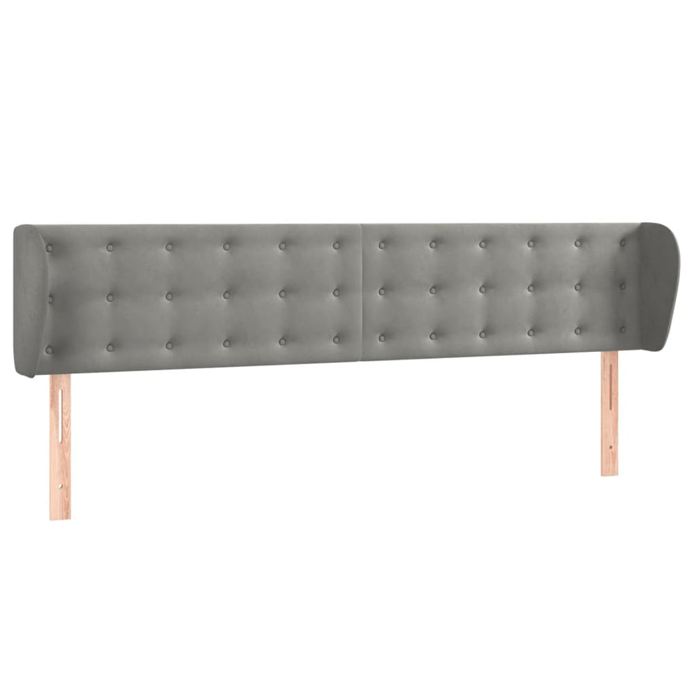 Kopfteil mit Ohren Hellgrau 203x23x78/88 cm Samt