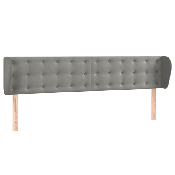 Kopfteil mit Ohren Hellgrau 203x23x78/88 cm Samt