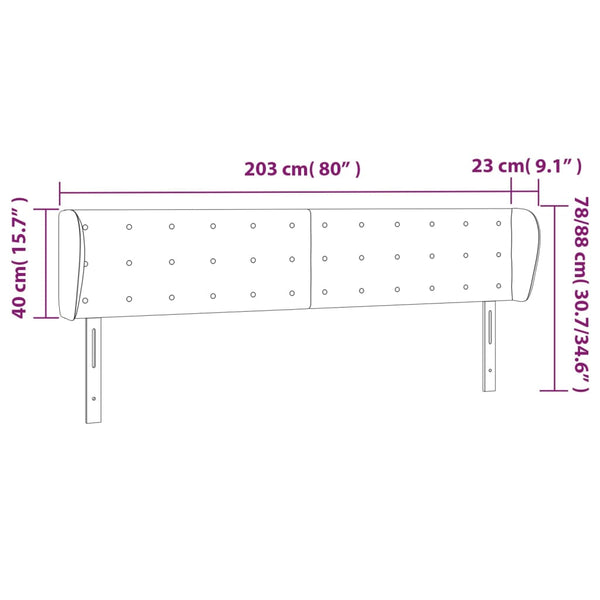 Kopfteil mit Ohren Hellgrau 203x23x78/88 cm Samt