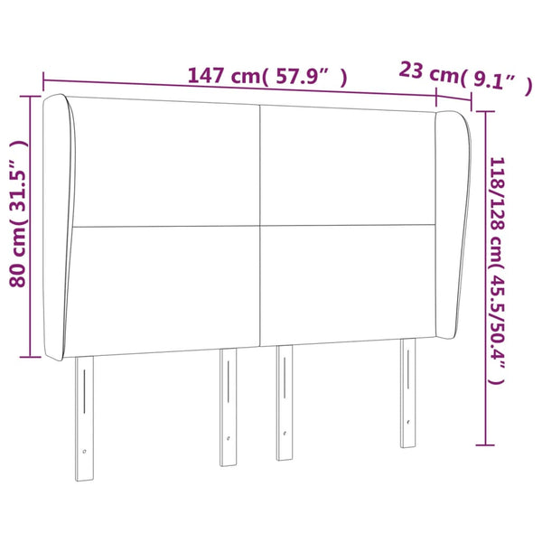 vidaXL Tête de lit à oreilles Gris foncé 147x23x118/128 cm Tissu