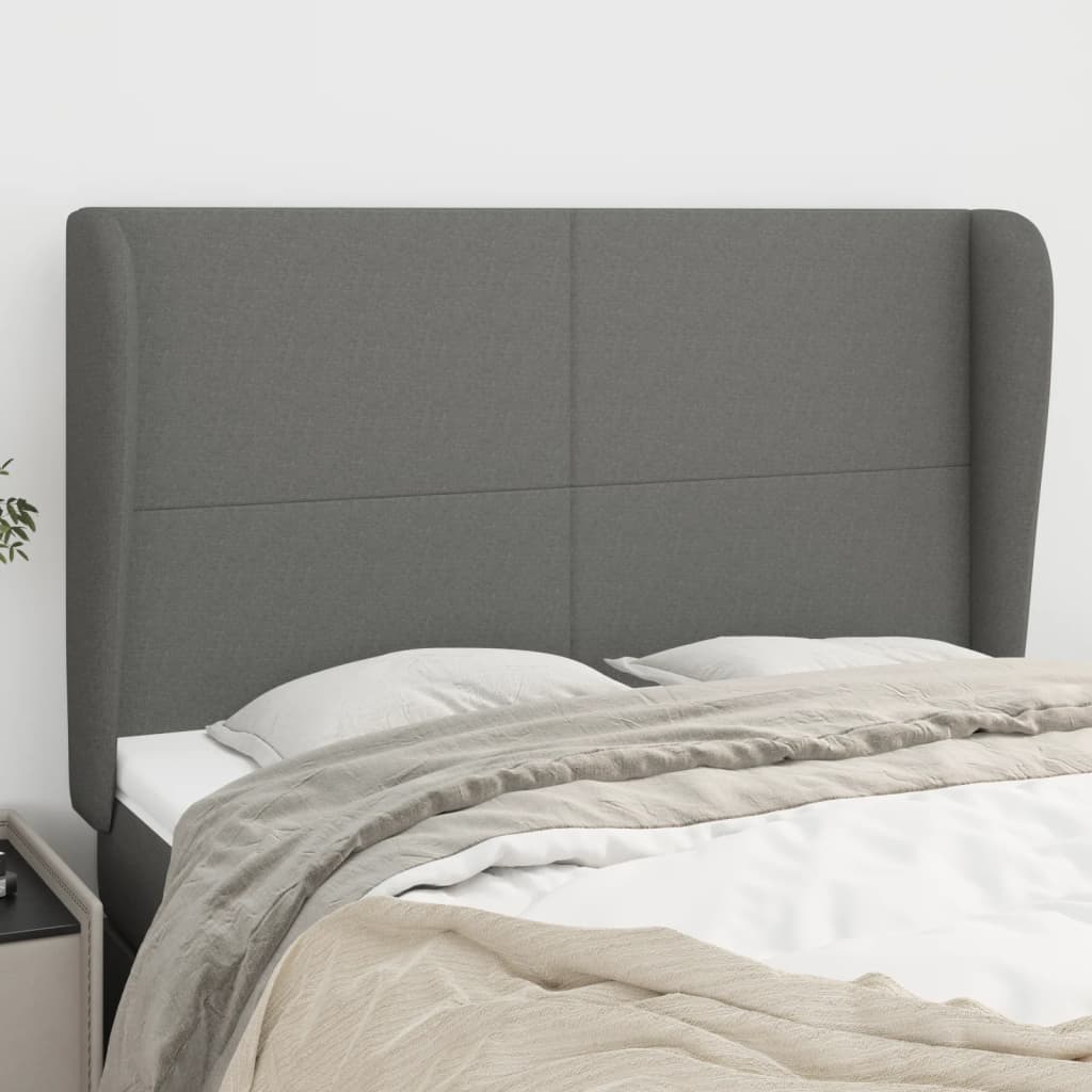 vidaXL Tête de lit à oreilles Gris foncé 147x23x118/128 cm Tissu