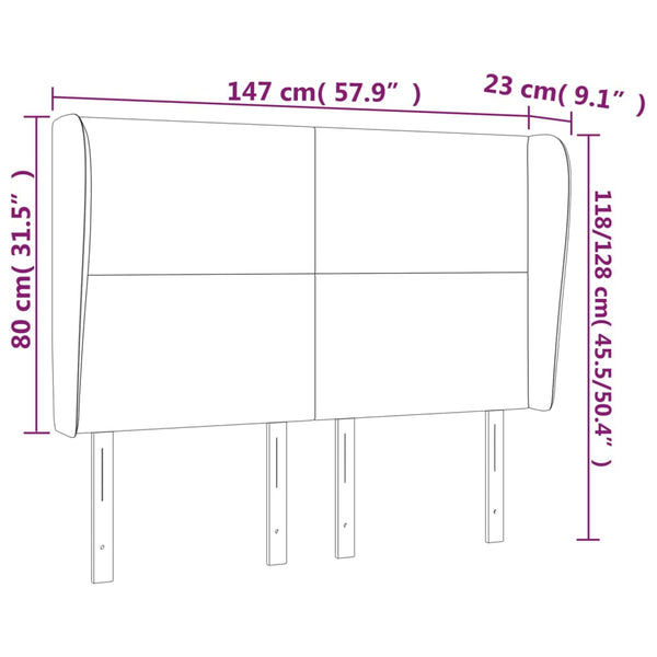 vidaXL Tête de lit avec oreilles Noir 147x23x118/128 cm Tissu