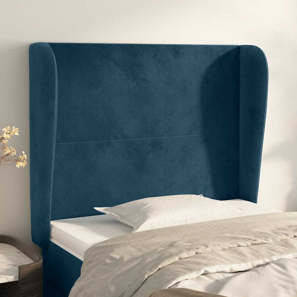 Kopfteil mit Ohren Dunkelblau 103x23x118/128 cm Samt