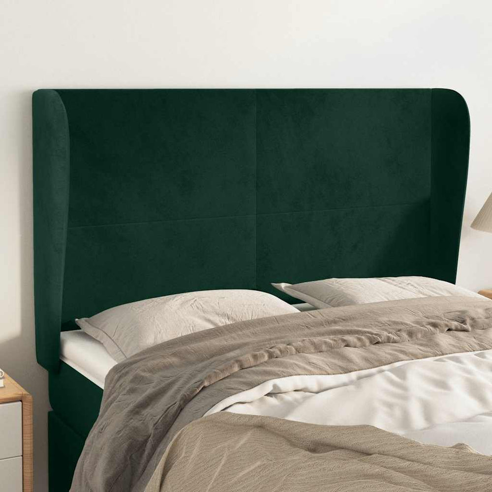 Kopfteil mit Ohren Dunkelgrün 147x23x118/128 cm Samt