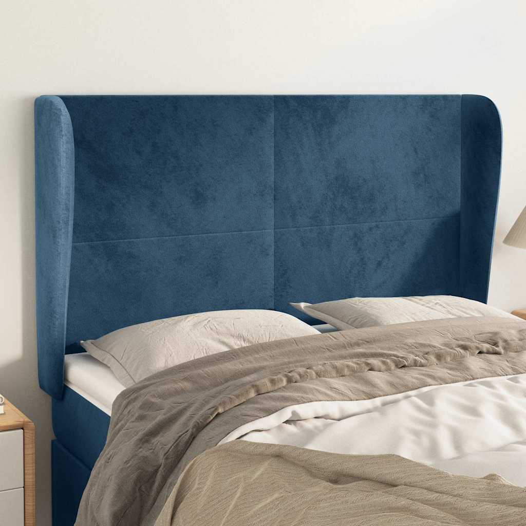 vidaXL Tête de lit à oreilles bleu foncé 147x23x118/128 cm Velours