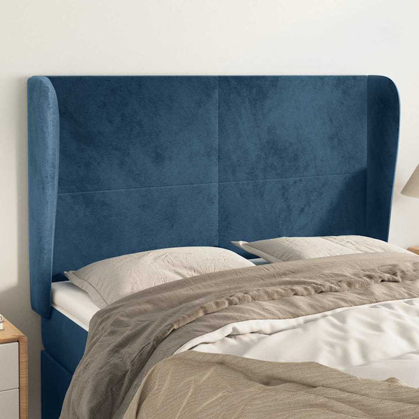vidaXL Tête de lit à oreilles bleu foncé 147x23x118/128 cm Velours