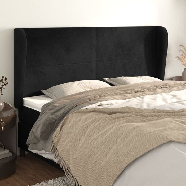 vidaXL Tête de lit avec oreilles Noir 163x23x118/128 cm Velours