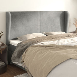 vidaXL Tête de lit à oreilles Gris clair 203x23x118/128 cm Velours