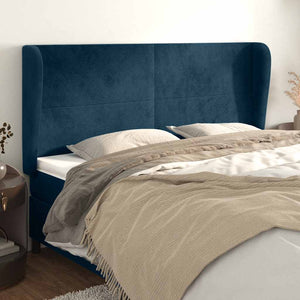Kopfteil mit Ohren Dunkelblau 203x23x118/128 cm Samt