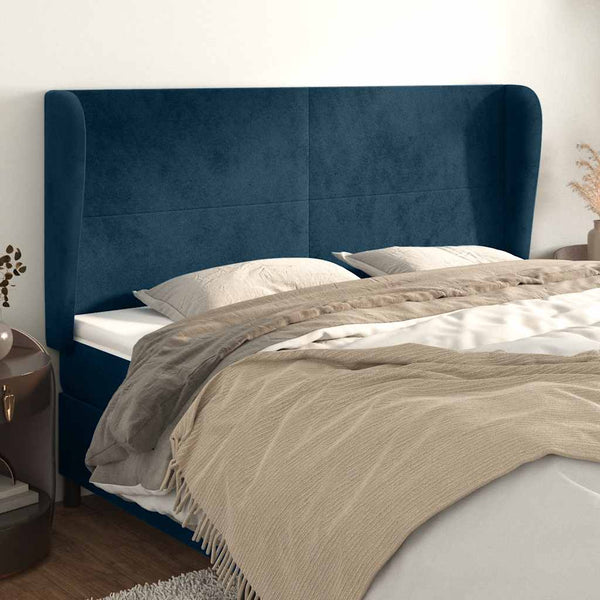 Kopfteil mit Ohren Dunkelblau 203x23x118/128 cm Samt