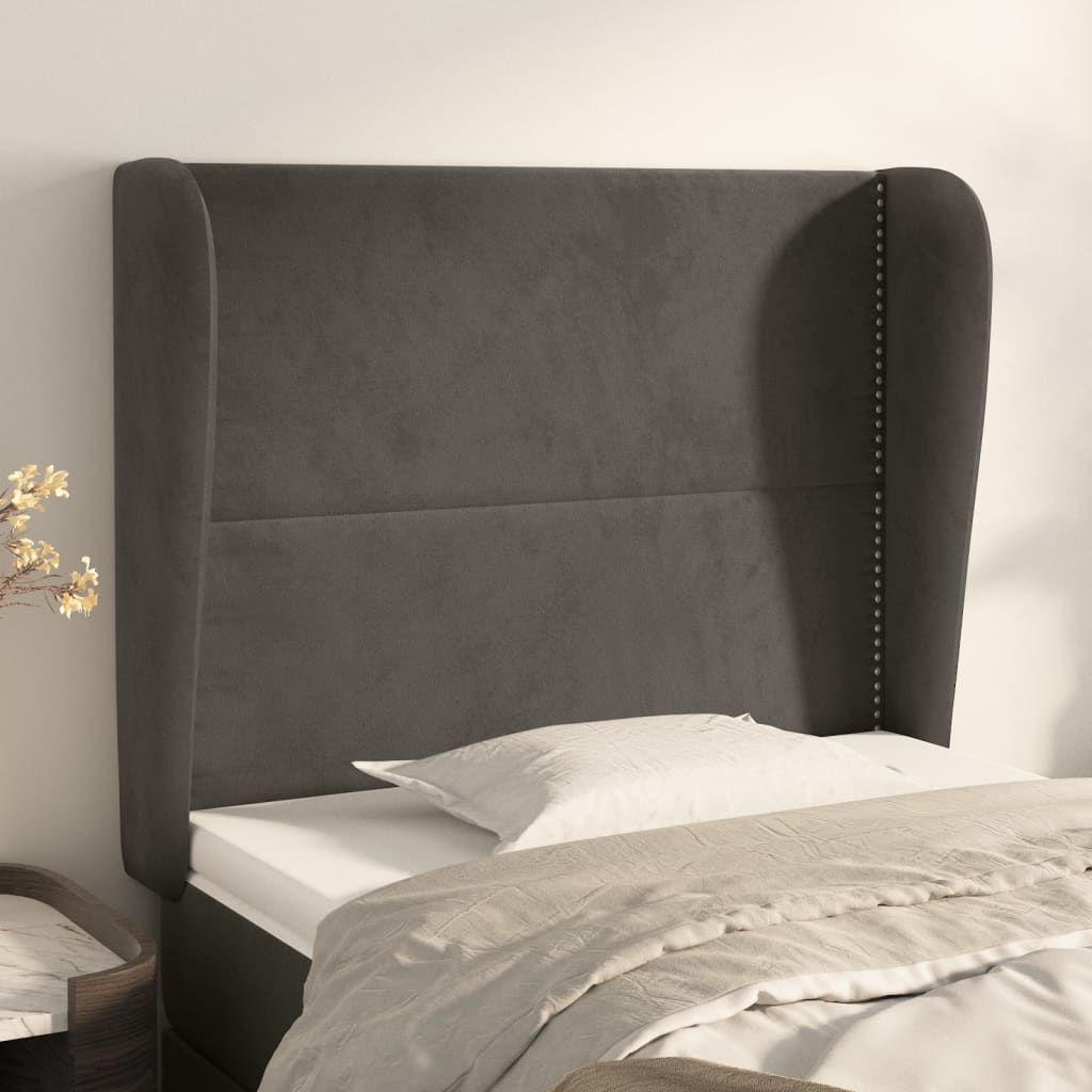 vidaXL Tête de lit à oreilles Gris foncé 83x23x118/128 cm Velours