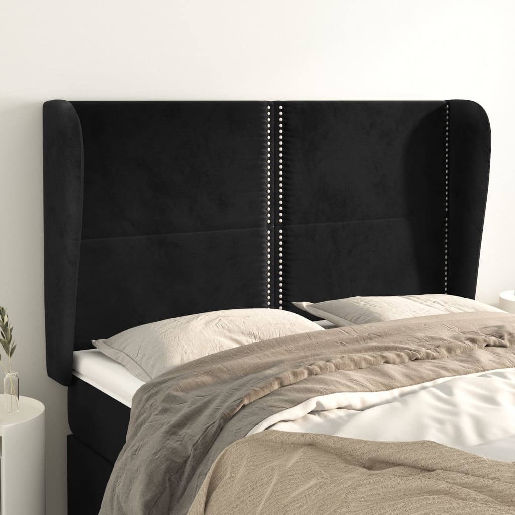 vidaXL Tête de lit à oreilles Noir 147x23x118/128 cm Velours