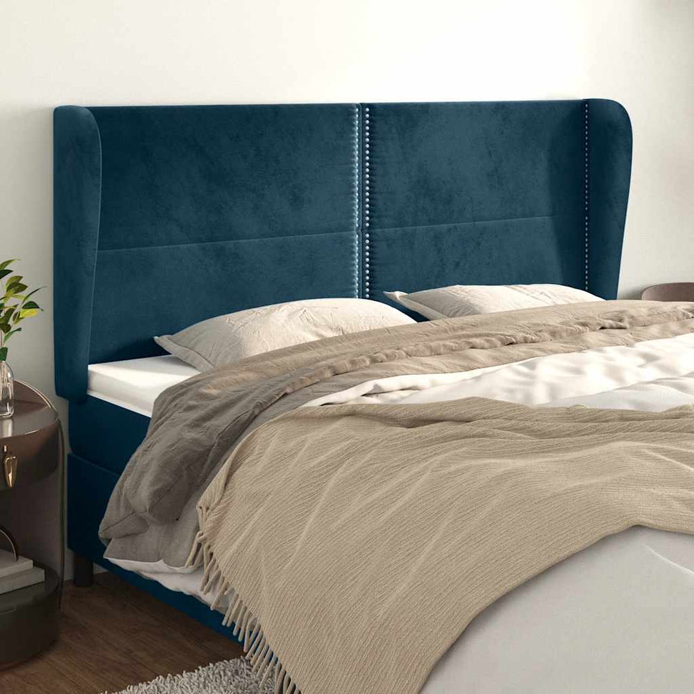 Kopfteil mit Ohren Dunkelblau 163x23x118/128 cm Samt