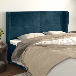 Kopfteil mit Ohren Dunkelblau 163x23x118/128 cm Samt