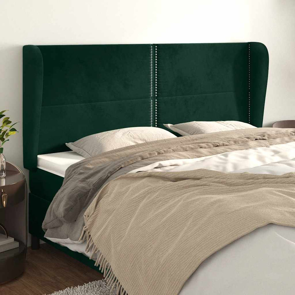 Kopfteil mit Ohren Dunkelgrün 183x23x118/128 cm Samt