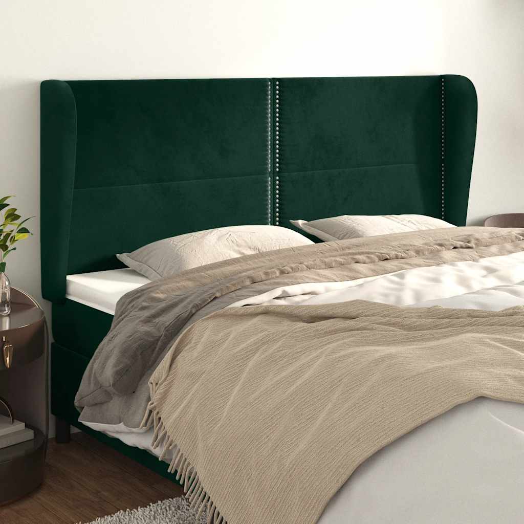 Kopfteil mit Ohren Dunkelgrün 183x23x118/128 cm Samt