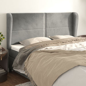 vidaXL Tête de lit à oreilles Gris clair 203x23x118/128 cm Velours