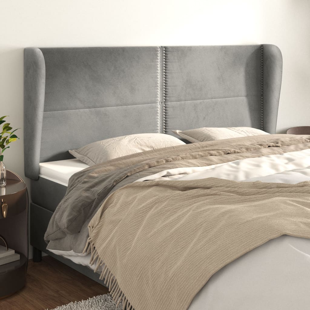 vidaXL Tête de lit à oreilles Gris clair 203x23x118/128 cm Velours