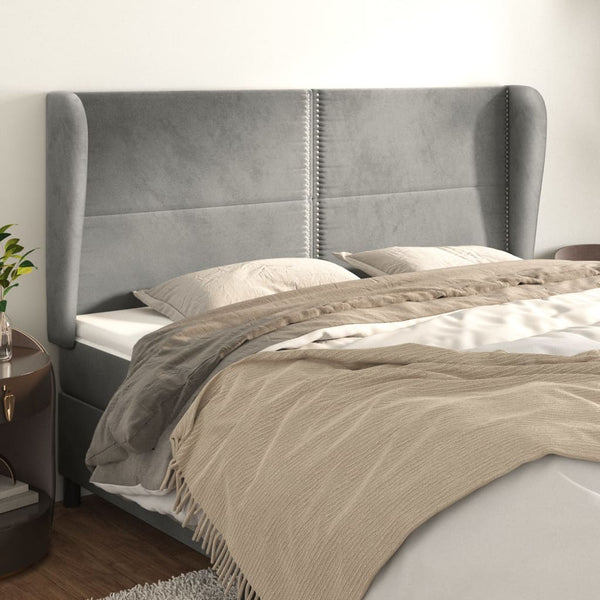 vidaXL Tête de lit à oreilles Gris clair 203x23x118/128 cm Velours