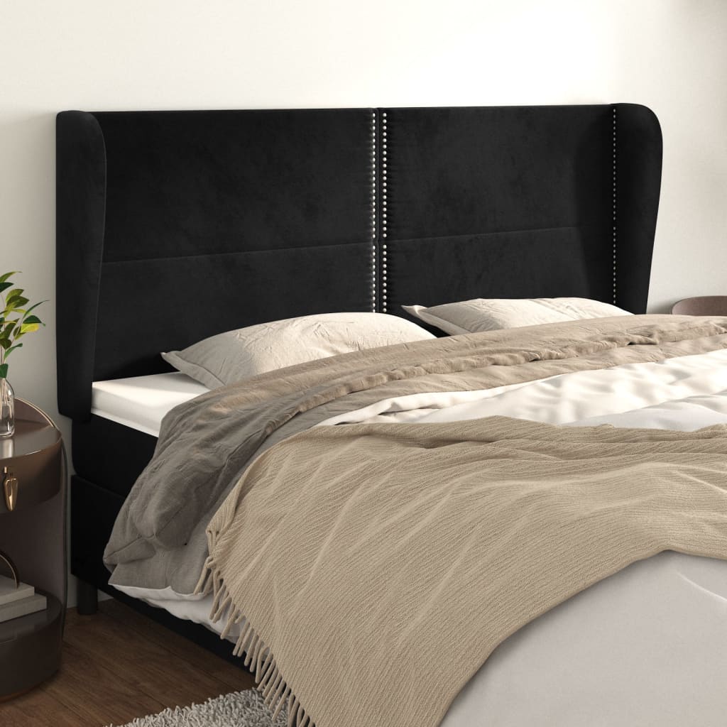 vidaXL Tête de lit à oreilles Noir 203x23x118/128 cm Velours
