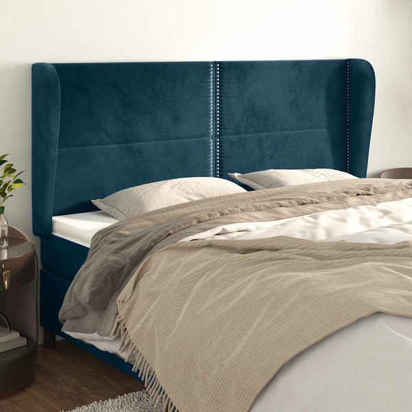Kopfteil mit Ohren Dunkelblau 203x23x118/128 cm Samt