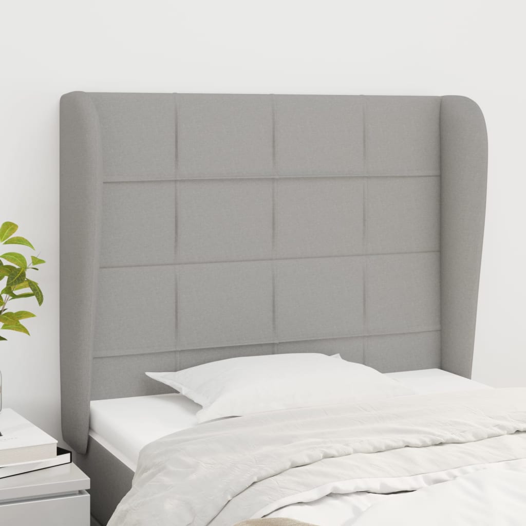 vidaXL Tête de lit à oreilles Gris clair 103x23x118/128 cm Tissu