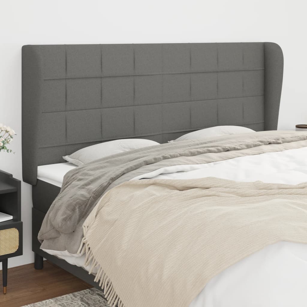 vidaXL Tête de lit à oreilles Gris foncé 203x23x118/128 cm Tissu
