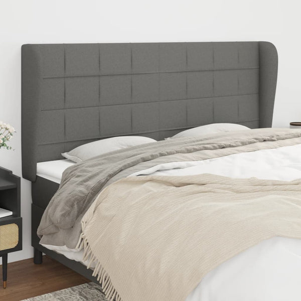 vidaXL Tête de lit à oreilles Gris foncé 203x23x118/128 cm Tissu