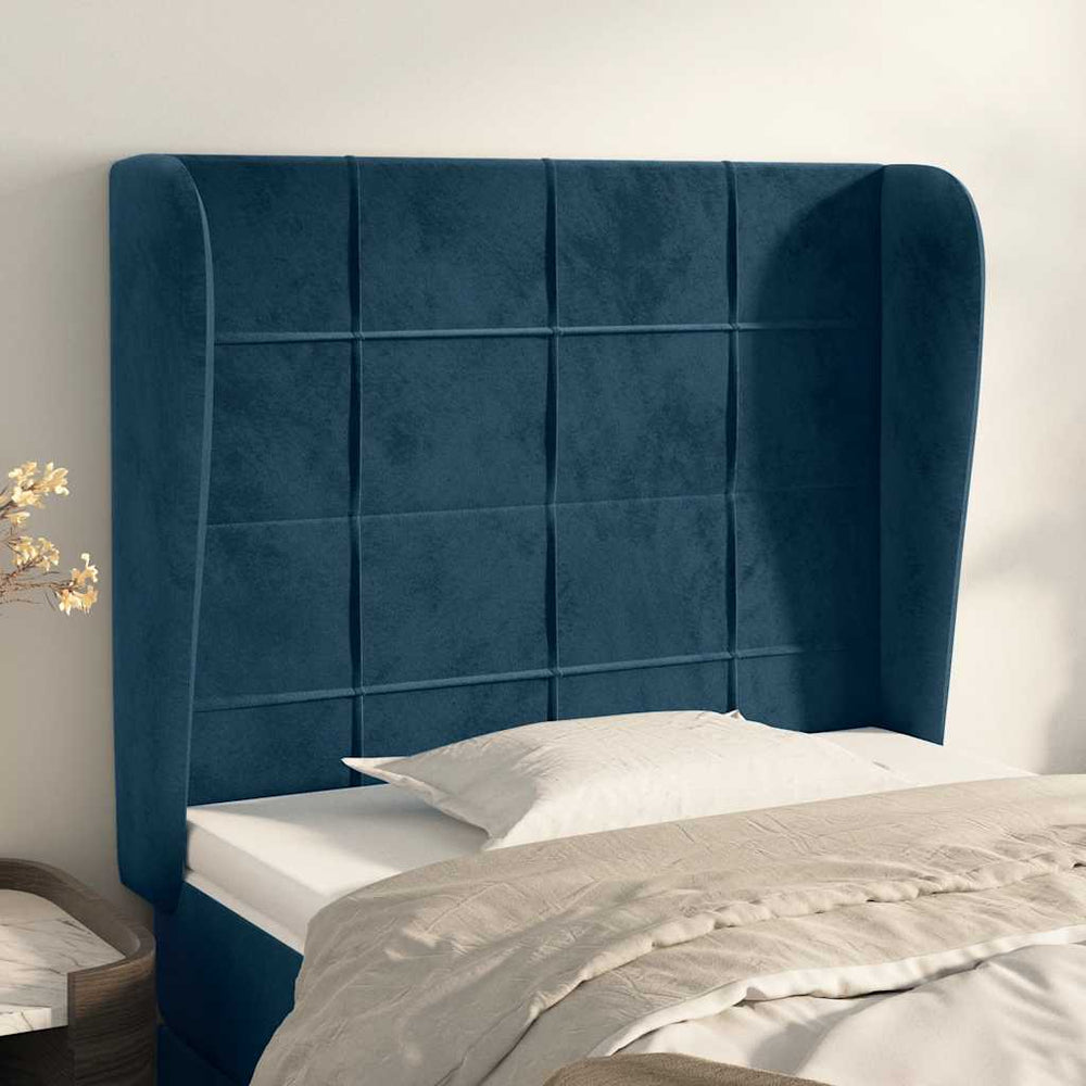 Kopfteil mit Ohren Dunkelblau 103x23x118/128 cm Samt
