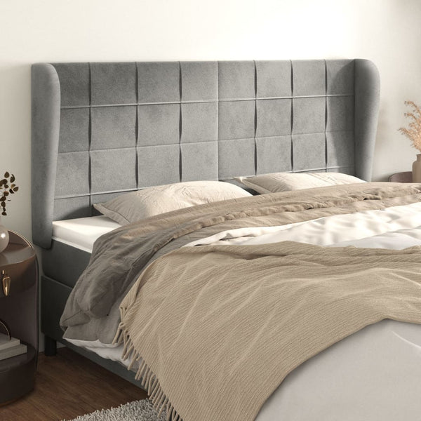 vidaXL Tête de lit à oreilles Gris clair 183x23x118/128 cm Velours
