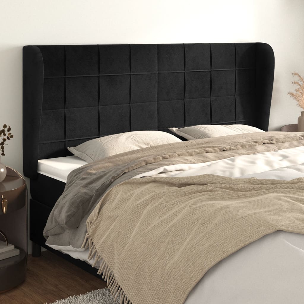 Kopfteil mit Ohren Schwarz 183x23x118/128 cm Samt