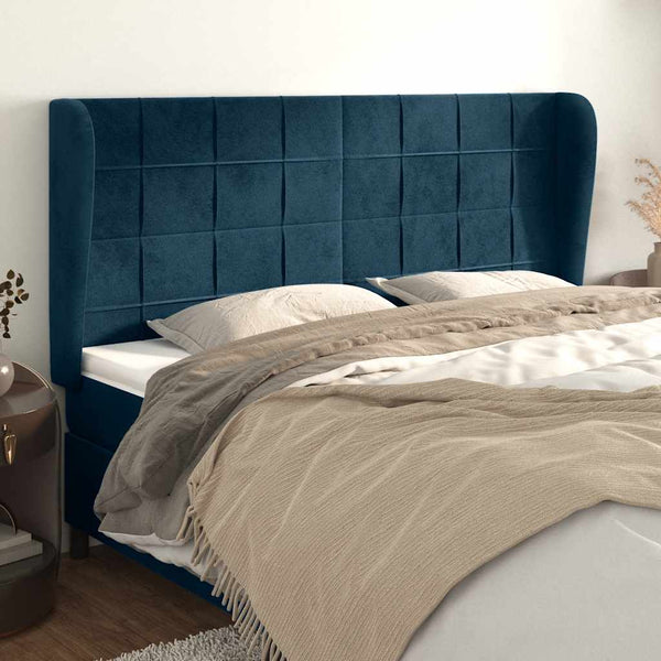 Kopfteil mit Ohren Dunkelblau 183x23x118/128 cm Samt