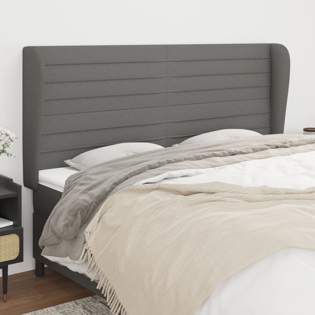 vidaXL Tête de lit à oreilles Gris foncé 203x23x118/128 cm Tissu