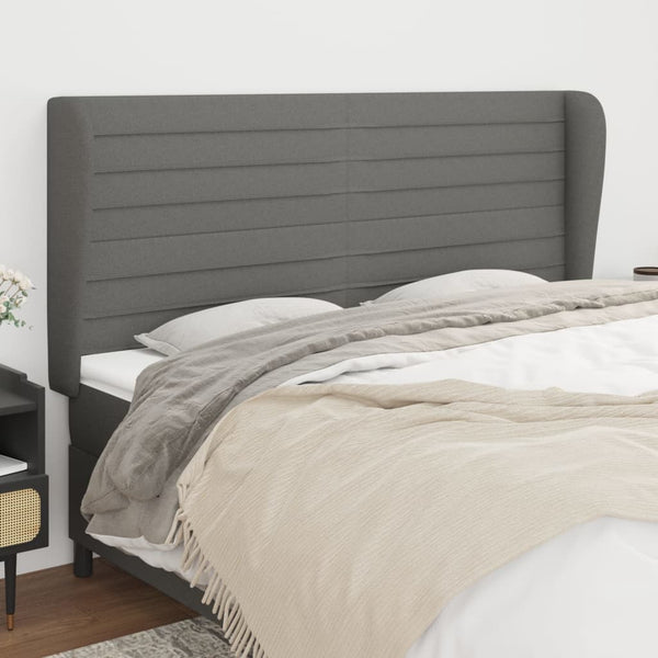 vidaXL Tête de lit à oreilles Gris foncé 203x23x118/128 cm Tissu