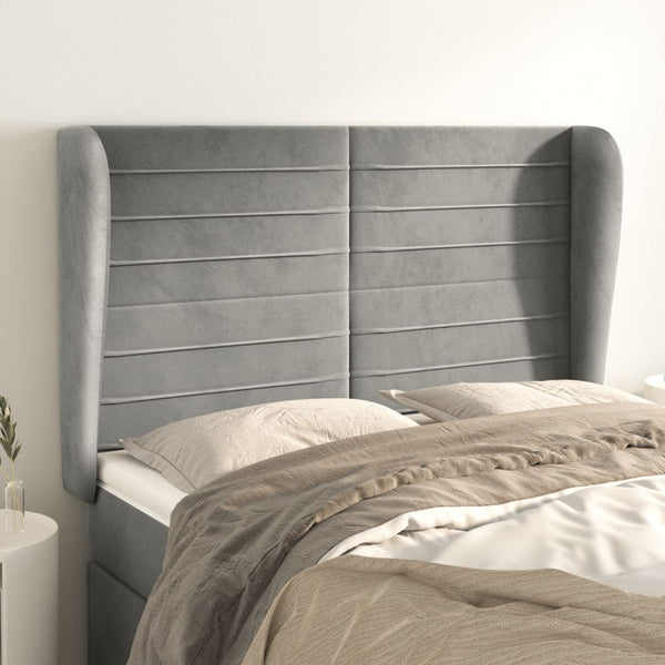vidaXL Tête de lit à oreilles Gris clair 147x23x118/128 cm Velours